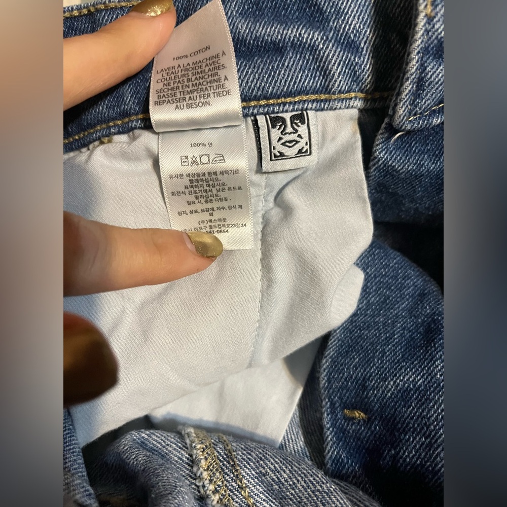 Obey Denim Carpenter Jeans Elastic Back Zip Fly Baggy Fit 100% Cotton Size 27 - Picture 6 of 9